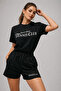 Women's Black Cotton Sporty Short Sleeve Oversize T-Shirt and Shorts Bottom Top Set Two Piece Set - 2
