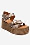 Mirette Gold Patterned Genuine Leather Women's Wedge Sandals - 3
