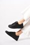 Pasleter Embroidered Lace-Up Women's Sports Shoes Black Leather - 2