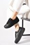 Pasleter Embroidered Lace-Up Women's Sports Shoes Black Leather - 3