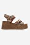 Mirette Gold Patterned Genuine Leather Women's Wedge Sandals - 4