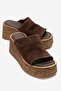 Marc Brown Suede Genuine Leather Wedge Heeled Women's Slippers