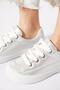 Pasleter Embroidered Lace-Up Women's Sneakers Silver Glitter - 5