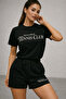 Women's Black Cotton Sporty Short Sleeve Oversize T-Shirt and Shorts Bottom Top Set Two Piece Set - 5