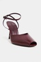 Kahla Burgundy Patent Leather Ankle Strap Open Toe Detail Women's Heeled Shoes - 6