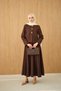 Women's Pleated Detailed Gold Button Detail Skirt Suit Brown - 5