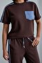 Women's Short Sleeve Denim Look Modal Set with Stripe Detail and Ornamental Pockets - 8