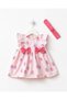Baby Girl Cotton Pink Strawberry Patterned Dress and Headband Set - Bow Detail - 2