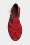 Solto Red Suede Leather Buckle Detail Flat Sole Women's Sandals - 6