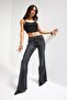 Women's Dark Smoked T-2S6-1 Flare Fit Special Design Denim Jeans with Shiny Stones on the Legs - 2