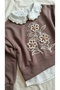 Girl's Tulle Collared Blouse, Floral Printed Sweatshirt and Trousers Three-Piece Set - 2