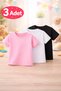 3-Piece Black-White-Pink 98% Cotton Kids T-Shirt T-Shirt