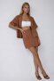 Brown Jacket Collar Oversize Linen Shirt and Tie-Up Shorts Skirt Set - 3
