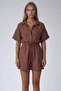 Milky Coffee Shirt Collar Double Pockets Sofia Linen Shorts Jumpsuit Alc-X11611 - 3