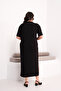 Women's Plus Size Black, Star Figured Stone Detailed, Pocketed Viscose Dress 65N39443 - 7