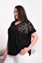 Women's Plus Size Black-Brown, V-Neck, Low Sleeve, Shoulder Stone Detailed Blouse 65N39444 - 7