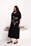 Women's Plus Size Black, Star Figured Stone Detailed, Pocketed Viscose Dress 65N39443 - 5