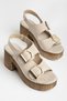 Heeled Beige Suede Women's Double Buckle Sandals - 4