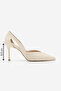 Women's Stiletto Pointed Toe Knitted Pattern Open Sides Classic Heeled Shoes Tagilo Ecru - 8