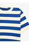 Short Sleeve Crew Neck Striped Cobalt Blue Knitwear Sweater - 6