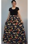Black Yellow Blue Red Floral 6-Piece Combed Viscose Summer Skirt with Elastic Waist - 2