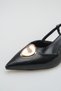 Women's Buckle Open Back Short Pointed Heeled Shoes Black Yanki - 5