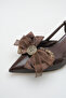 Women's Bow-Tie Open Back Short Pointed Heeled Shoes Bitter Brown - 5