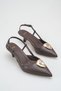 Women's Buckle Open Back Short Pointed Heeled Shoes Bitter Brown Skin
