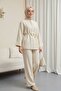 Cupra Suit with Belted Waist and Half-Buttoned Trousers -Beige