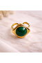 Gold Color Square Patterned Adjustable Steel Ring with Stone in the Center
