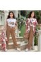 Girl's Leaf Patterned 3-Piece Set - Sleeveless T-Shirt, Cargo Pants and Shirt 3-Piece Set for Holidays - 2