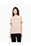 Women's Stone Detailed Logo Patterned Cotton Round Neck Short Sleeve Beige T-Shirt