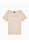 Women's Stone Detailed Logo Patterned Cotton Round Neck Short Sleeve Beige T-Shirt - 5