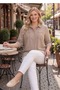 Plus Size Women's Polo Collar Buttoned Washable Fabric Capri Sleeve Cotton Authentic Shirt - 6
