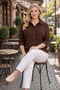 Plus Size Women's Polo Collar Buttoned Washable Fabric Capri Sleeve Cotton Authentic Shirt - 6