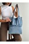New Season Denim Jean Quality Shoulder Bag with Front Pocket. Length 40 Cm/ Width 35 cm - 3