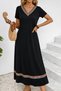 Women's Black Short Sleeve V-Neck Ethnic Patterned Long Viscose Maxi Dress