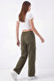 Women's Khaki Oversize Parachute Fabric Cargo Pants with Pockets, Adjustable Leg Clips, Baggy Pants - 6