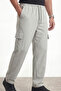 Men's Gray Parachute Fabric Cargo Pants with Pockets, Adjustable Leg Clips, Baggy Pants