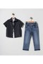 Boys' 3-Piece Premium Set - Patterned Shirt, 100% Cotton T-Shirt, and Jeans with Adjustable Waist - 4