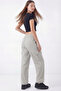 Women's Gray Oversize Parachute Fabric Cargo Pants with Pockets, Adjustable Leg Clips, Baggy Pants - 6