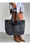 New Season Denim Jean Large Quality Shoulder Bag with Front Pocket. Length 38 Cm/ Width 52 cm - 5
