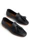 Mono Black Genuine Leather Tassel Detail Flat Sole Women's Ballerinas