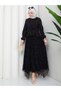 Women's Flock Patterned Tulle Skirt Set with Lining and Lace