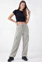 Women's Gray Oversize Parachute Fabric Cargo Pants with Pockets, Adjustable Leg Clips, Baggy Pants - 4