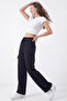 Women's Black Oversize Parachute Fabric Cargo Pants with Pockets, Adjustable Leg Clips, Baggy Pants - 5