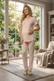 New Season Powder Short Sleeve Design Premium Lace Summer Buttoned Dressing Gown Pajama Set - 8