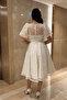 Sequin Fabric Balloon Sleeve Midi Dress - White - 5