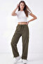 Women's Khaki Oversize Parachute Fabric Cargo Pants with Pockets, Adjustable Leg Clips, Baggy Pants - 2