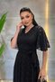 Lace Fabric V-Neck Midi Dress - Black - 4